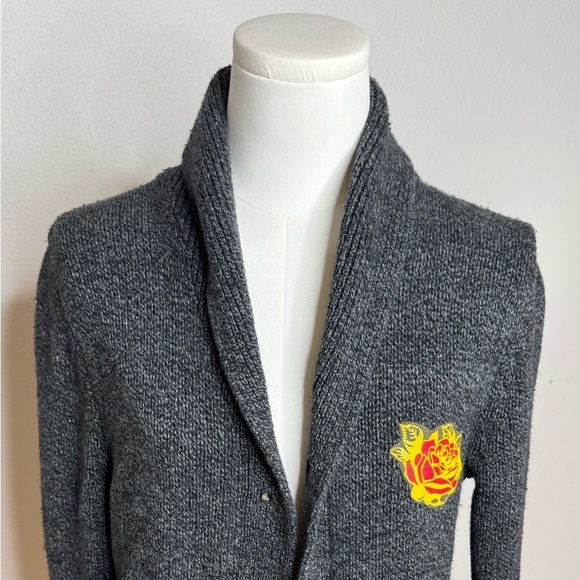 Vintage Upcycled "Obey Propaganda 1989 all city" Grey Shawl Cardigan, Size S. - Picture 4 of 11